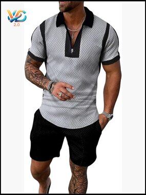 Men's 2-Piece Polo Shirt and Shorts Set Summer Outfit Vacation Beach Cruise